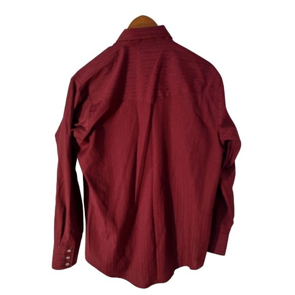 Men's Medium Burgundy Plains Western Wear Pearl Snap Shirt with Light Textured P - Picture 6 of 10